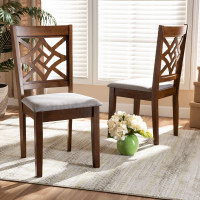 Baxton Studio RH340C-Grey/Walnut-DC-2PK Nicolette Modern and Contemporary Grey Fabric Upholstered and Walnut Brown Finished Wood 2-Piece Dining Chair Set